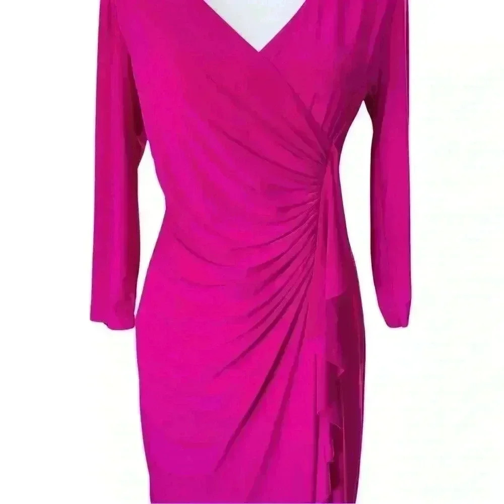 Magenta Cocktail Bridesmaid Hoco V Neck Dress. Size 2. NWOT. Black Label. - Picture 7 of 9